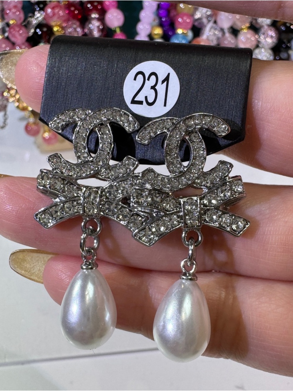 S925 needle -CZ Bow Pearl Drop Earrings Designer Style Statement Earrings